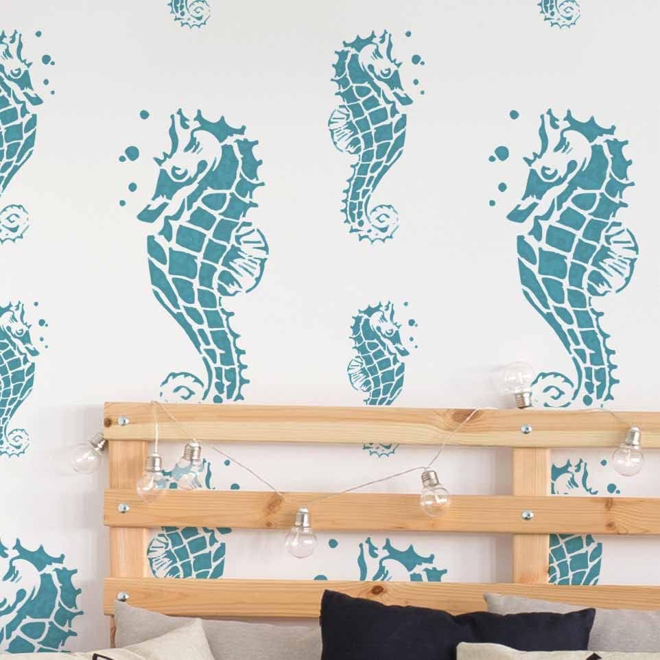 סוסון ים בציר אמנות סטנסיל / ים יצור גדול ציור סטנסיל / ד. י. י. בית תפאורה סטנסיל | צבע קירות